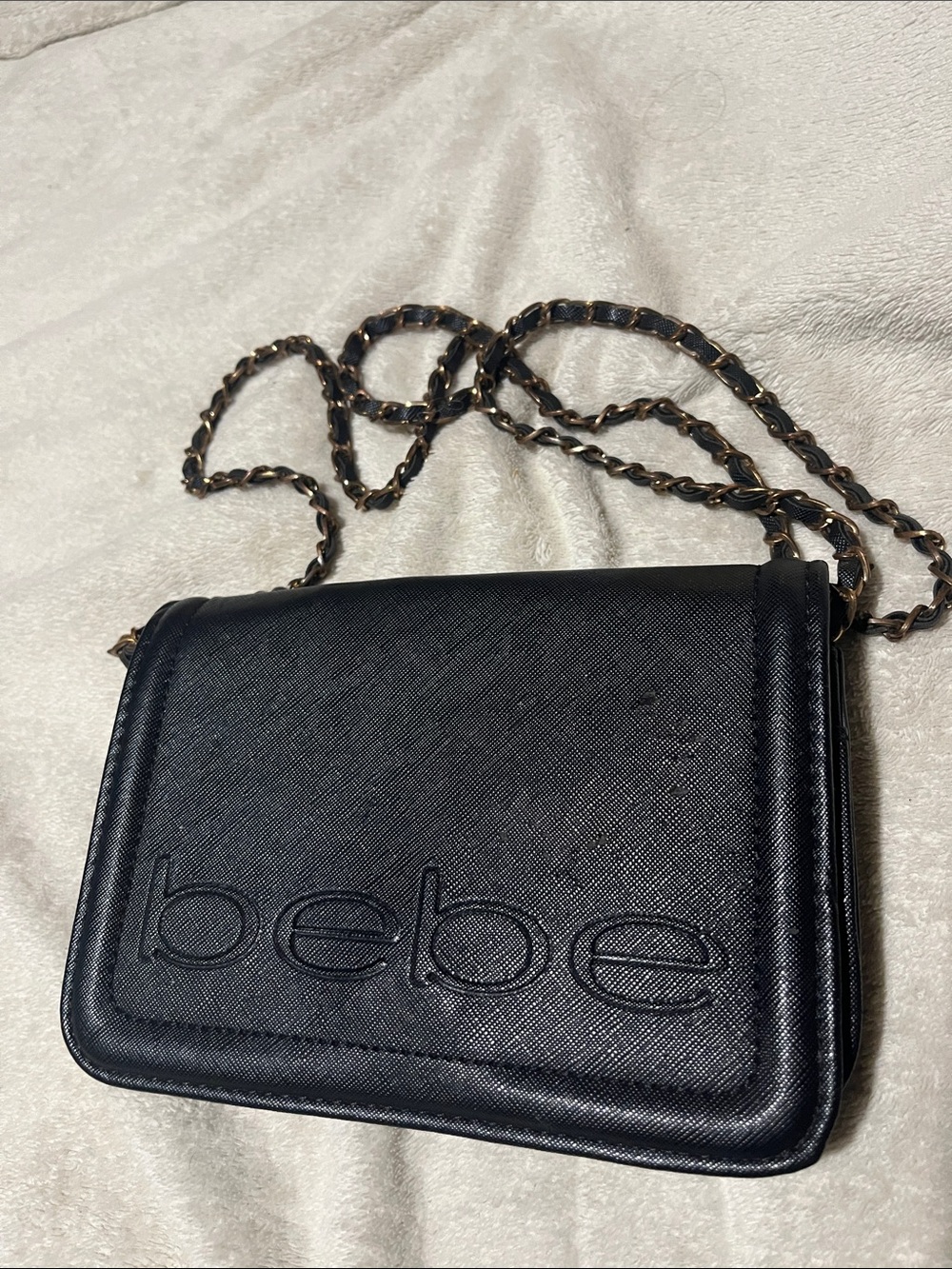 bebe Black Quilted Logo Chain Crossbody